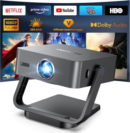 FUDONI Projector with Wifi and Bluetooth 4K Support, 300ANSI Outdoor Indoor Projector FHD 1080P Max 300" Display, Movie Video Home Theater Projector Compatible W/Hdmi/Usb/Phone/Laptop/Tv Stick