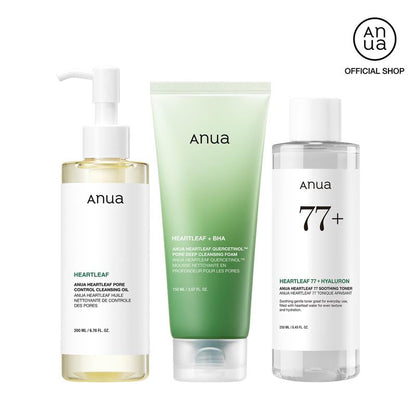 [Anua Official Shop] Anua Essential Trio (Oil Cleanser + Deep Cleansing Foam + Calming Toner)｜Gentle Korean Skincare, Facial Cleanser