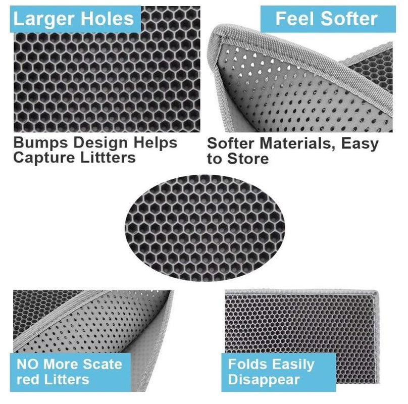 [Bb]Cat Litter Mat Double Layer Waterproof , Upgrade Waterproof Leakproof Back Layer, Honeycomb Trapping Mat, Washable, Easy to Clean, Scatter Control Kitty Litter Matt, Grey