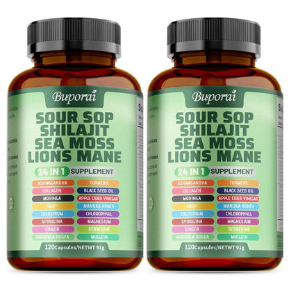 Buporai-Soursop Blend Dietary Supplement Capsules, Containing Soursop Blend, Vitamin C, Supports Skin Health, Relieves Stress, Supports Joint and Bone Health