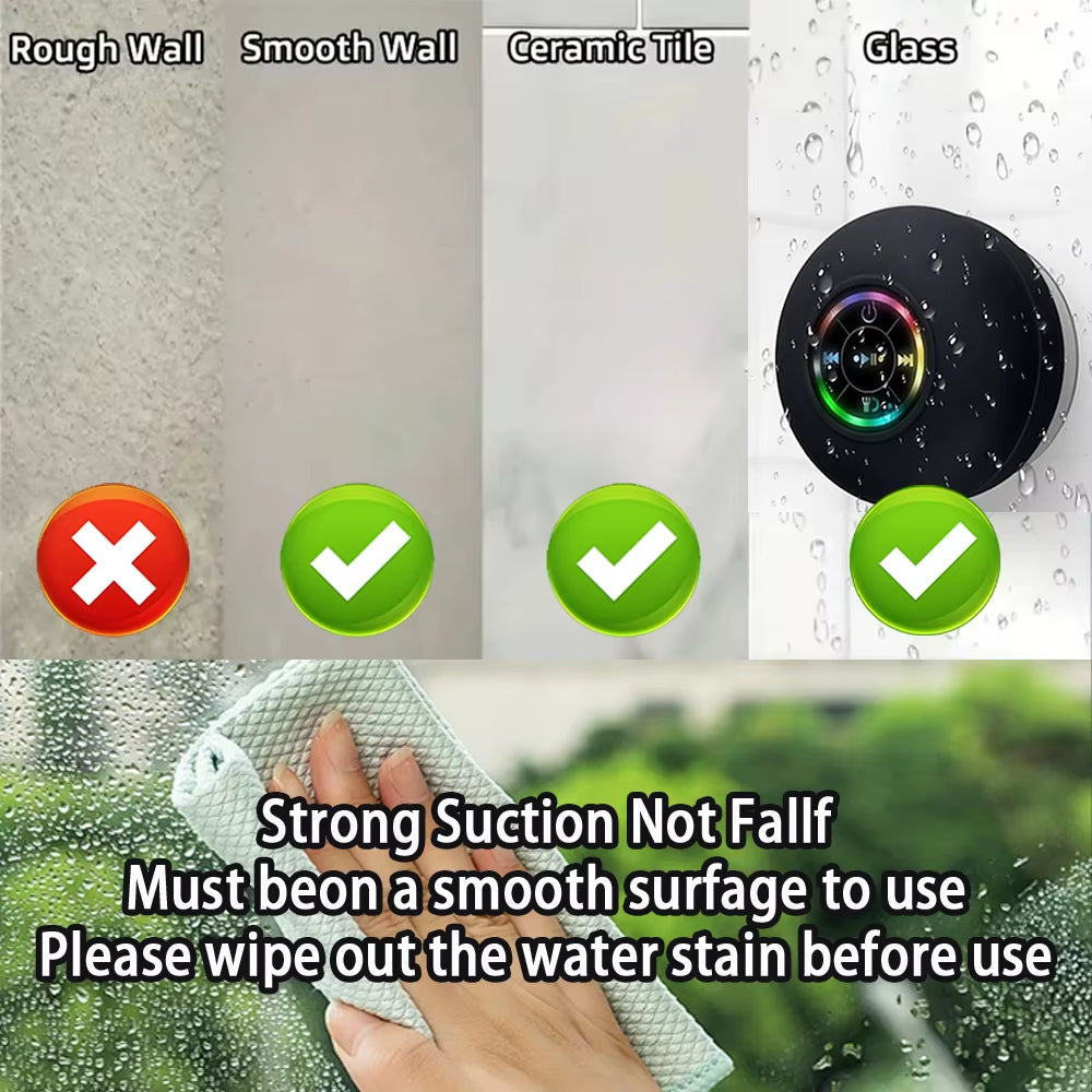 Portable Waterproof Bluetooth LED Speaker with Suction Cup - Perfect for Bathroom and Outdoor Use!
