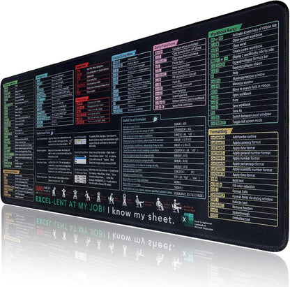 Excel Shortcut Cheat Sheet Mouse Pad Large Waterproof Desk Mat for Keyboard & Mouse Ergonomic Office Home Workstation Accessory 31.5 X 11.8 Inch Non-Slip Base