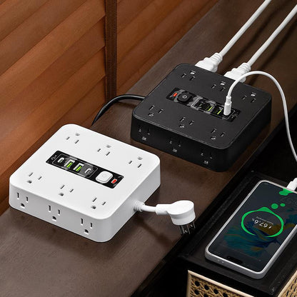 16-In-1 Power Strip with Switch & Surge Protection, Multifunctional Power Strip with 12AC Outlets & 2 USB & 2 Type-C, USB Ports Socket for Office, Home and Travel, Wall Outlet Extender,Power Socket Expander