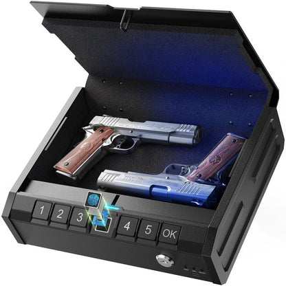 Iron PRO Biometric Fingerprint Gun Safe for Handgun, Swift Entry Gun Lock Box Featuring with Interior Light and Emergency Power Supply, Pistol Safes for Home, Nightstand, Bedside, and Car