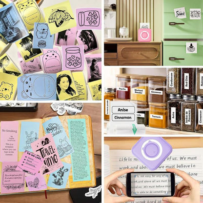 Mini Sticker Printer, Mini Label Printer Portable Inkless Thermal Printer, Free Cut Small Pocket Printer for DIY Scrapbook, Travel, Notes,Photos, Pictures, Label, Memo, Compatible with Ios&Android, Thermal Label Maker