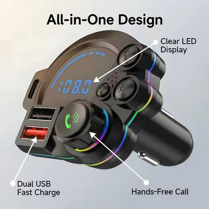 New In-Car Bluetooth Car Charger MP3 Player with Dual USB Plugs Hands-Free Calling & Colorful LED Lights Super Fast Charging