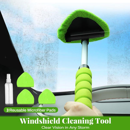 LEIBOO Windshield Cleaning Tool, Microfiber Car Window Cleaner with 3 Reusable and Washable Microfiber Pads and Extendable Handle - Christmas Gift!