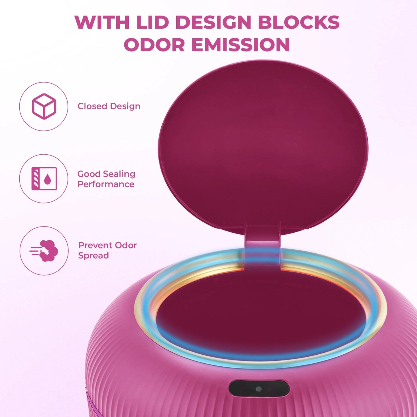 Small Automatic Sensor Garbage Can, Touchless, Waterproof, Pink, for Kitchen or Bathroom