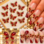 Queen - Nail Charms 10pc - #027 Gold Ruby Crystal Butterflies