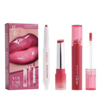 OLIBOLLA Volume Lip Sculpt Trio Set Lip Liner Lipstick Lip Glaze 3-In-1 Easy Color Gift Box for Flawless Glossy Lips