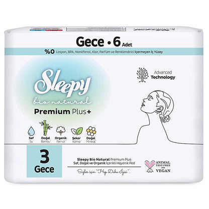 Sleepy Bio Natural Night Sanitary Pads for Heavy Flow 6 Count