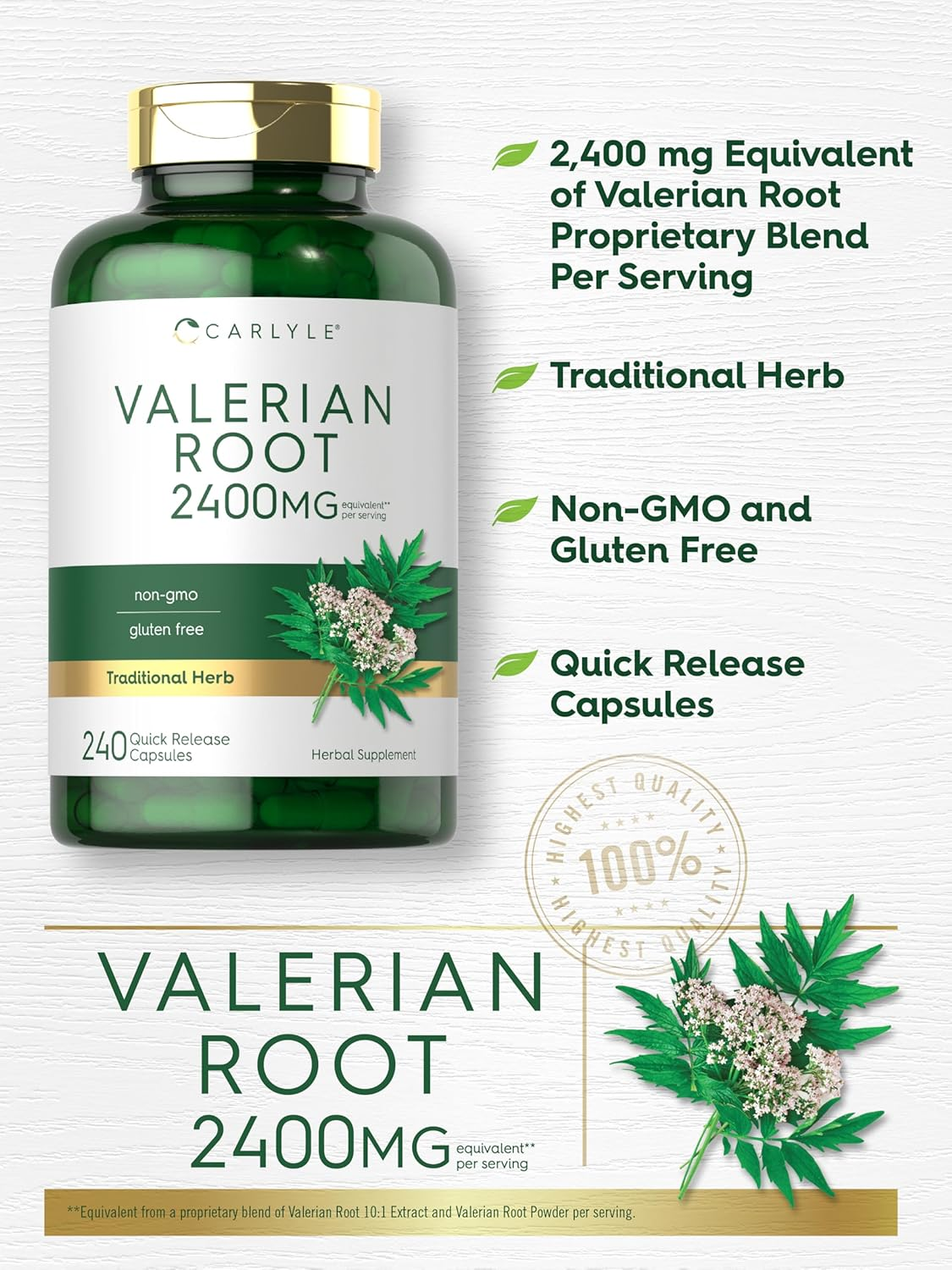 Carlyle Valerian Root Capsules | 240 Count | Herb Extract Supplement | Non-Gmo, Gluten Free