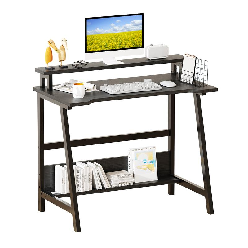 Computer Home Office Desk, 31.5" Desk for Small Spaces with Storage Shelf,Small Computer Desk with Monitor and Bookshelf, Modern Simple Style Laptop Desk