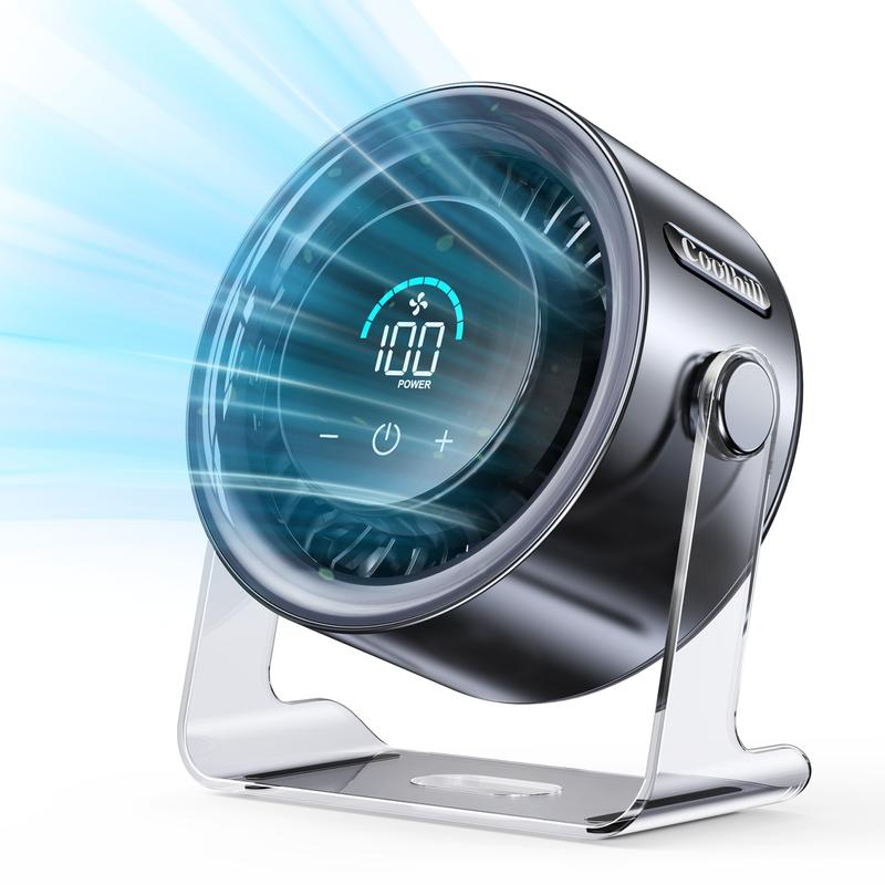 Coolhill Desktop Fan Turbo Table Fan Travel Vacation Essentials for Office 100-Speed Digital Display Low Noise Rechargeable Battery Dual Adjustment Modes Quiet Cooling Quiet Desk Fan Portable