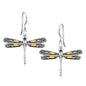 18k Yellow Gold and Sterling Silver Dragonfly Motif Drop Earrings