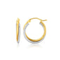 14k Two Tone Gold Double Polished and Textured Hoop Earrings