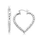 Sterling Silver Rhodium Plated Heart Style Hoop Diamond Cut Earrings