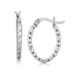 Sterling Silver Rhodium Plated Small Oval Hoop Diamond Cut Textured Earrings