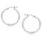 14k White Gold Diamond Cut Hoop Earrings (25 mm)