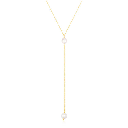 14k Yellow Gold Lariat Necklace with Pearls