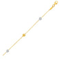 14k Two-Toned Yellow and White Gold Anklet with Textured Hearts