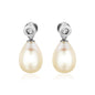 Sterling Silver Earrings with Pear Shaped Freshwater Pearls and Cubic Zirconias