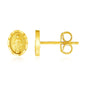 14k Yellow Gold Oval Religious Medallion Post Earrings