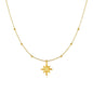 14k Yellow Gold Necklace with Eight Pointed Star and Beads