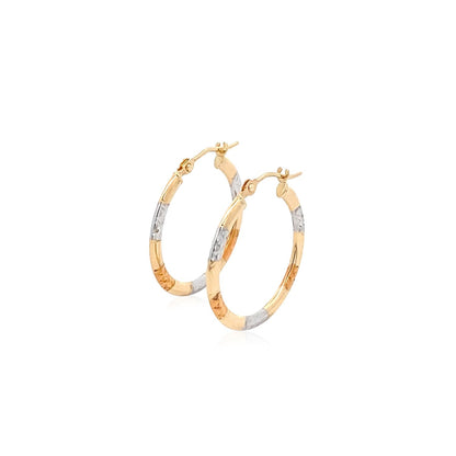 10k Tri-Color Gold Classic Hoop Earrings with Diamond Cut Details(20mm)