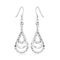 Sterling Silver Textured Graduated Open Teardrop Dangling Style Earrings
