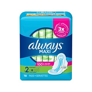 Always Maxi Long Super Pads with Wings 8 Packs of 18