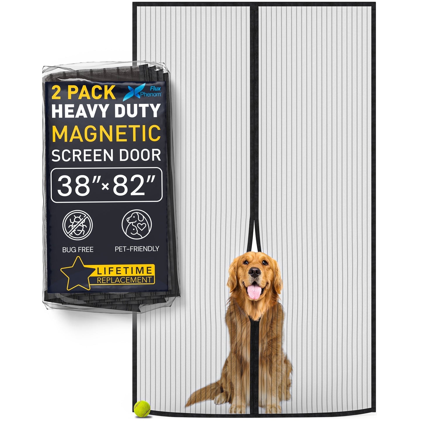 Flux Phenom Magnetic Screen Door Hands-Free Mesh Easy Install 2 Pack 38 X 82