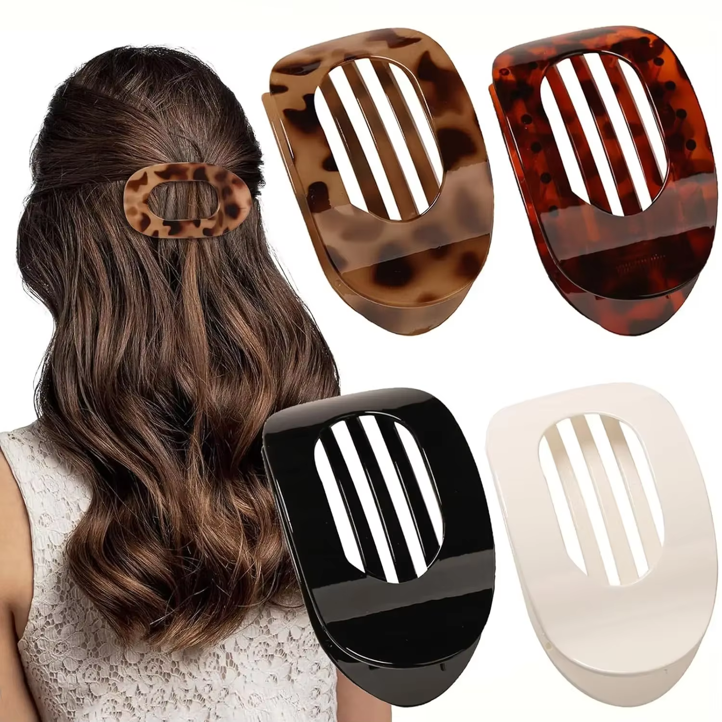Fashion Oval Hair Claw Clip for Women New Design Leopard Matte Curved Flat Styling Barrettes Acrylic Lying down Hair Accessories