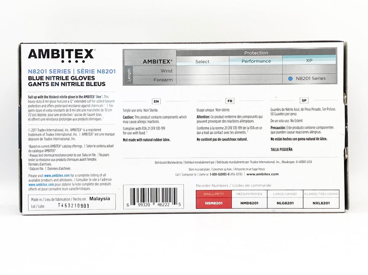 Ambitex - Blue Nitrile Gloves 8 Mil 50pc - Small