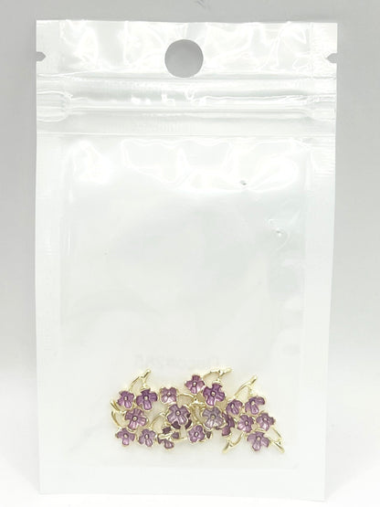 Queen - Nail Charms 10pc - #285 Gold Purple Flower Stem Branches