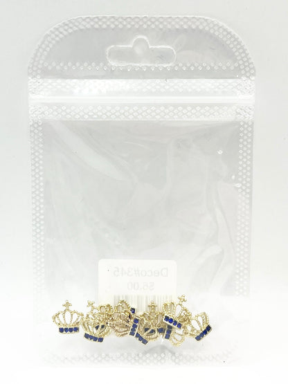 Queen - Nail Charms 10pc - #345 Gold Blue Crystal Crowns
