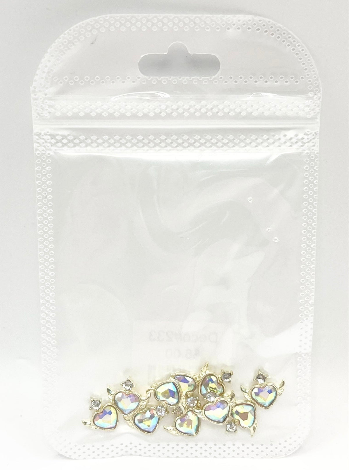 Queen - Nail Charms 10pc - #233 Gold Winged Iridescent Heart Crystals