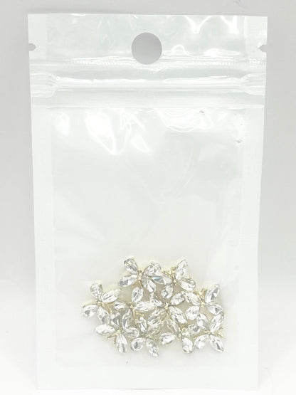 Queen - Nail Charms 10pc - #310 Gold White Crystal Winged Butterflies