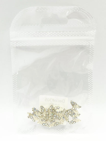 Queen - Nail Charms 10pc - #305 Gold Butterflies w/ Iridescent Stones