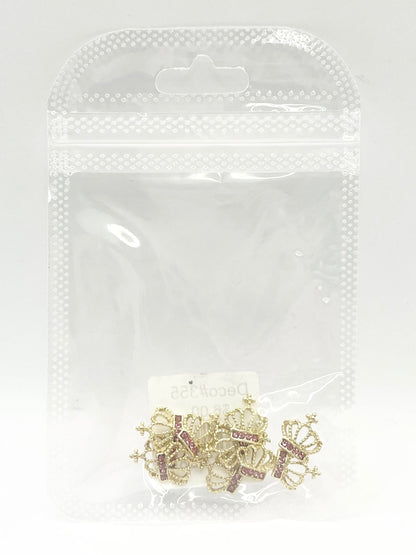 Queen - Nail Charms 10pc - #355 Gold Pink Crystal Crowns