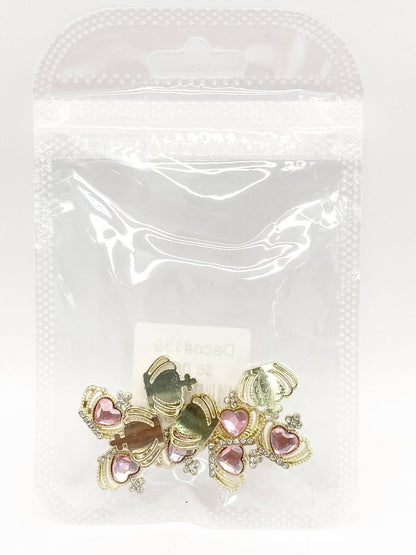 Queen - Nail Charms 10pc - #139 Gold Pink Heart Crowns