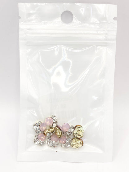 Queen - Nail Charms 10pc - #104 Gold Pink & White Crystal Clusters