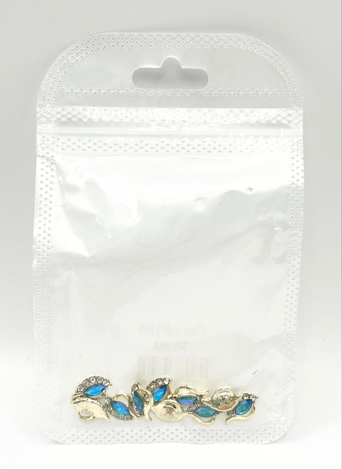 Queen - Nail Charms 10pc - #184 Gold Blue Iridescent Leafs with Crystals