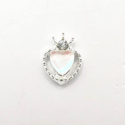Queen - Nail Charms 10pc - #373 Silver Light Pink Iridescent Small Hearts with Crown