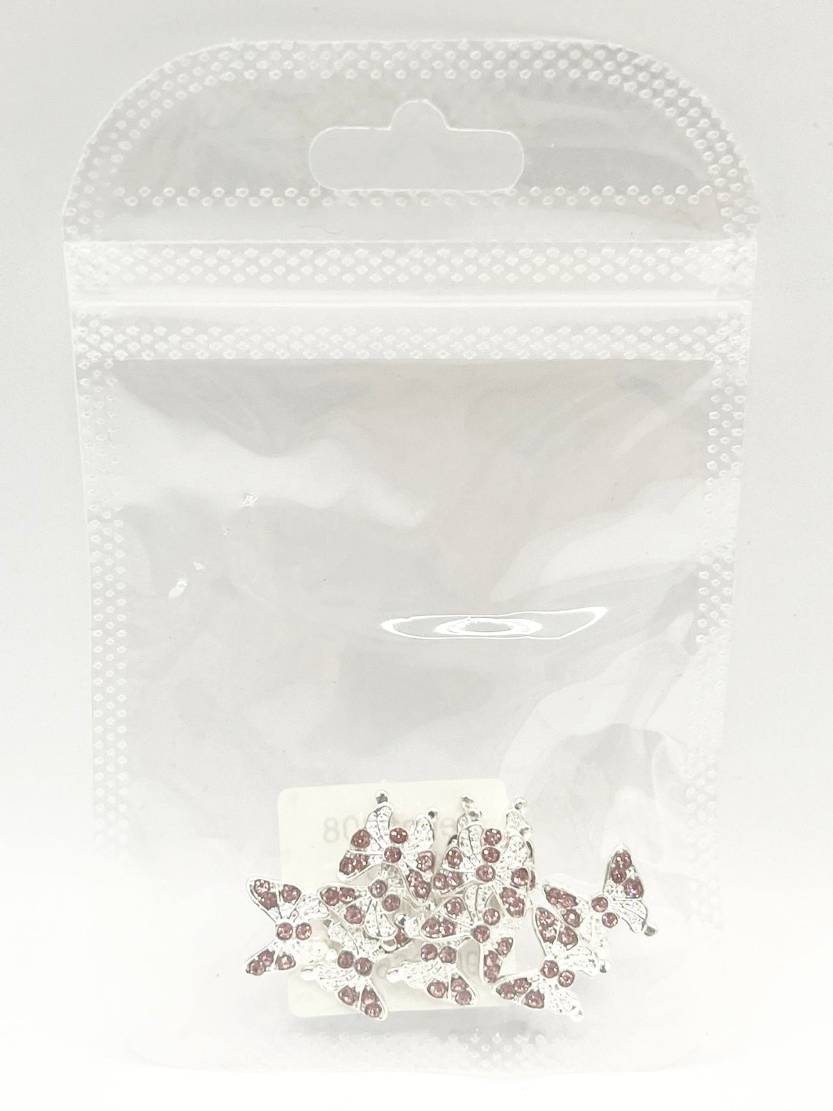 Queen - Nail Charms 10pc - #308 Silver Butterflies w/ Pink Stones