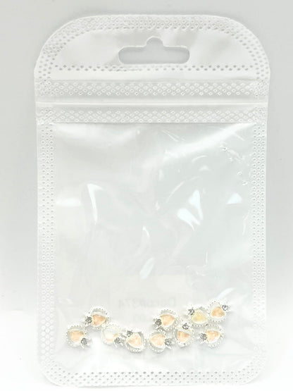 Queen - Nail Charms 10pc - #374 Silver Orange Iridescent Small Hearts with Crown