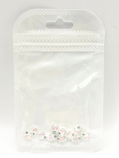 Queen - Nail Charms 10pc - #373 Silver Light Pink Iridescent Small Hearts with Crown