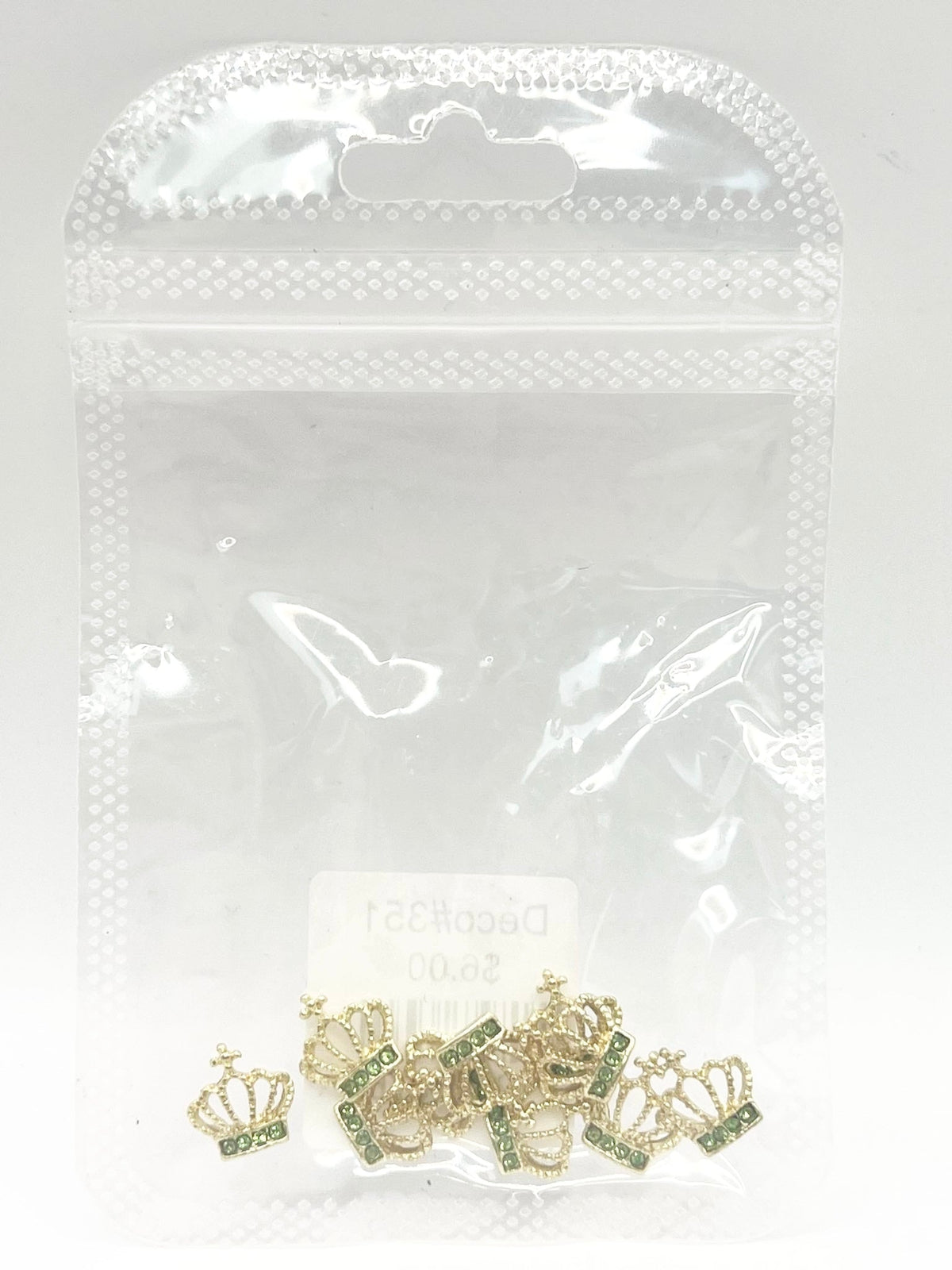 Queen - Nail Charms 10pc - #351 Gold Light Green Crystal Crowns