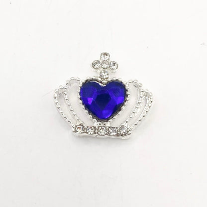 Queen - Nail Charms 10pc - #131 Silver Sapphire Heart Crowns