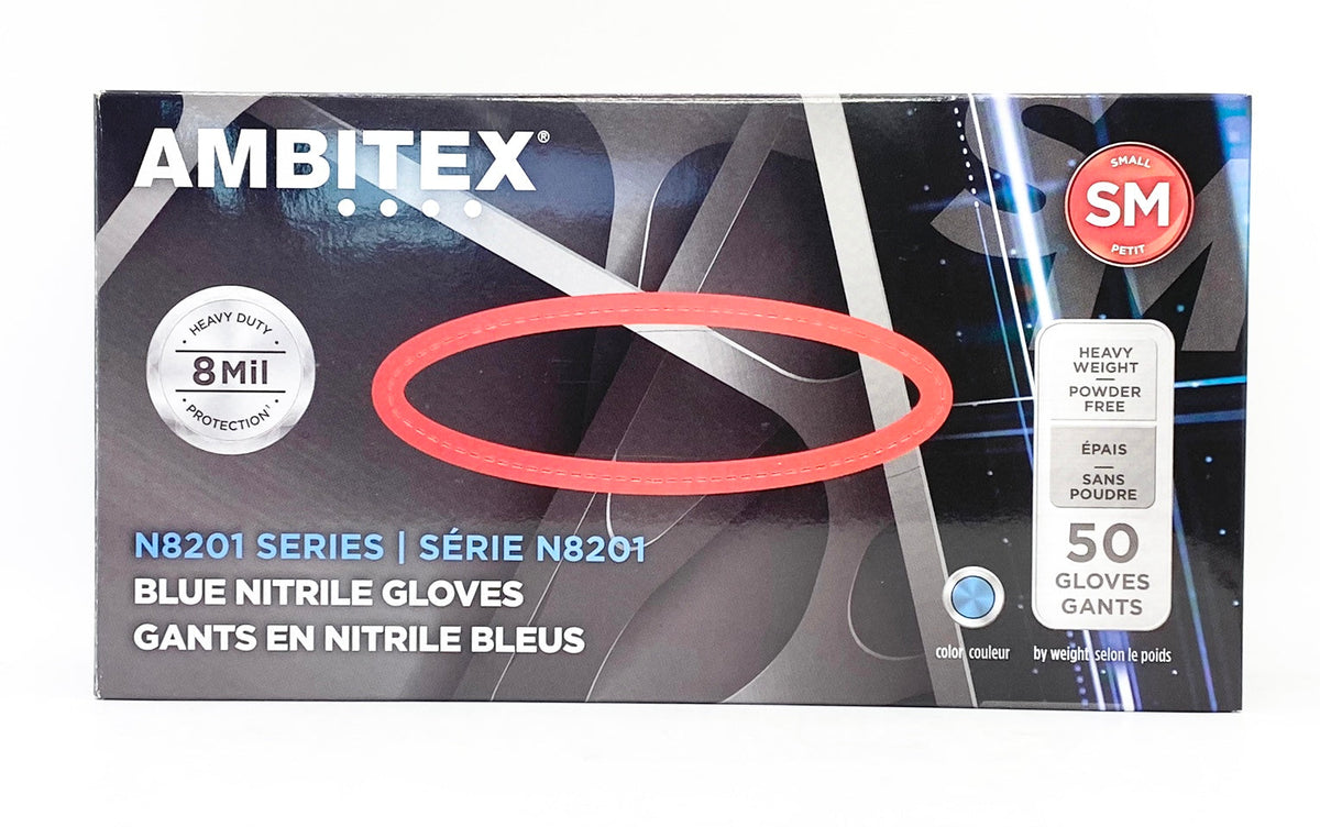 Ambitex - Blue Nitrile Gloves 8 Mil 50pc - Small
